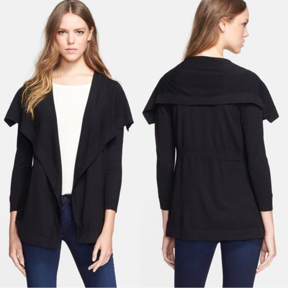 Theory Black Wool Open Drape Cardigan Sweater - Picture 3 of 8